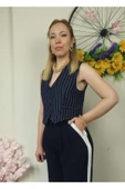 Kadın Lacivert Çizgili Yelek - 3