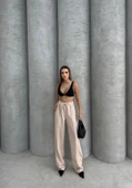 Çımalı keten pantolon thumbnail 5