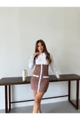 Üst Poplin Kumaş Birleşik Chanel Kumaş Tek Parça Elbise - 2
