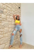 Yırtık Eskitilmiş Detaylı Dar Paça Kot Pantolon - 4