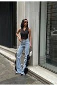 Pinterest Tasarım Gül Detaylı Palazzo Kot Pantolon İthal Kumaş - 4