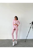 Uzun Kollu Parmak Detaylı Crop Ve Tayt Takım Sporcu Tayt Takım - 4