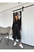 Siyah Waterproof Trençkot Maxi Boy Uzun Boy Trençkot Su Geçirmez İthal Kumaş - 5