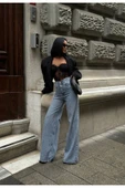Pinterest Tasarım Taş Detay Tasarım Wide Leg Kot Pantolon Geniş Paça - 1