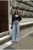 Pinterest Tasarım Taş Detay Tasarım Wide Leg Kot Pantolon Geniş Paça - 3