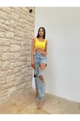 Yırtık Eskitilmiş Detaylı Dar Paça Kot Pantolon - 3