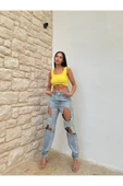 Yırtık Eskitilmiş Detaylı Dar Paça Kot Pantolon - 2