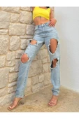 Yırtık Eskitilmiş Detaylı Dar Paça Kot Pantolon - 1