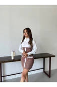 Üst Poplin Kumaş Birleşik Chanel Kumaş Tek Parça Elbise - 4