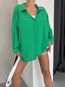 Ağaç kabuğu oversize arkası pileli gömlek thumbnail 4