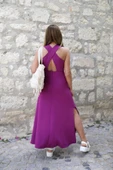 Yeşil Arkası Çapraz Yırtmaçlı Maxi Boy Elbise - 3