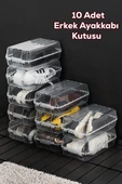 Porsima 3207 10 Adet Erkek Ayakkabı Saklama Kutusu - Şeffaf Pratik Ayakkabı Düzenleyici Saklama Seti - 1