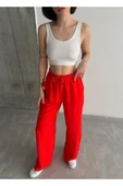 Linda Kumaş Siyah Keten Karışımlı Bol Kesim Pantolon Beli Lastikli Beli Bağcıklı - 1