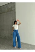 Linda Kumaş Siyah Keten Karışımlı Bol Kesim Pantolon Beli Lastikli Beli Bağcıklı - 8