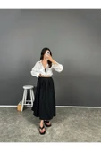 Siyah Beli Lastikli Poplin Yandan Cepli Etek - 7