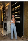 Tasarım Pinterst Model Kot Pantolon Jeans İthal Kumaş Kalite Palazzo Pantolon - 9