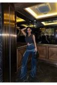 Gümüş Varaklı Palazzo Kot Pantolon Jeans - 6