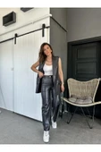 Kumaş Takım Keten Kaplama Yelek Pantolon Takım Siyah - 4