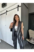 Kumaş Takım Keten Kaplama Yelek Pantolon Takım Siyah - 5