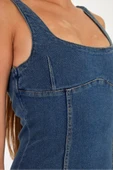 Arkadan Yırtmaçlı Fermuarlı Kalın Asklı Kot Elbise Denim Elbise - 2