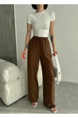 Linda Kumaş Siyah Keten Karışımlı Bol Kesim Pantolon Beli Lastikli Beli Bağcıklı - 2