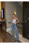 Gümüş Varaklı Palazzo Kot Pantolon Jeans - 7