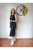Kalın Askılı Yırtmaçlı Elbise - 4