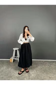 Siyah Beli Lastikli Poplin Yandan Cepli Etek - 1