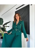 Elizabeth Gold Kemerli - Düğmeli Blazer Ceket Ve Piliseli Uzun Etek Takım - 6