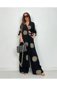 Glow Nakışlı Kimono Takın Uzun Maxi Boy Gömlek Pantolonlu Takım - 2