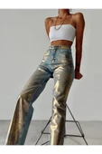 Gümüş Varaklı Palazzo Kot Pantolon Jeans - 2