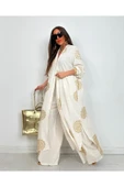 Glow Nakışlı Kimono Takın Uzun Maxi Boy Gömlek Pantolonlu Takım - 1