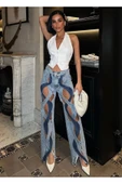 Tasarım Pinterst Model Kot Pantolon Jeans İthal Kumaş Kalite Palazzo Pantolon - 5
