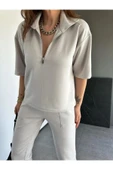 Gri Yaka Ve Paçası Fermuarlı Takım - 3