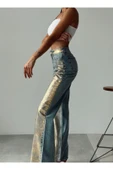 Gümüş Varaklı Palazzo Kot Pantolon Jeans - 4