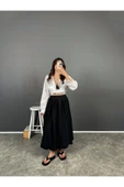 Siyah Beli Lastikli Poplin Yandan Cepli Etek - 5