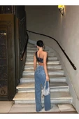 Tasarım Pinterst Model Kot Pantolon Jeans İthal Kumaş Kalite Palazzo Pantolon - 2