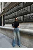 Gümüş Varaklı Palazzo Kot Pantolon Jeans - 3