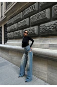 Gümüş Varaklı Palazzo Kot Pantolon Jeans - 1