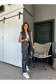 Kumaş Takım Keten Kaplama Yelek Pantolon Takım Siyah - 1