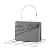 Erkan Saçmacı Antrasit Saten Taşlı Gümüş Metal Saplı Zincir Askılı Abiye Çanta - 2