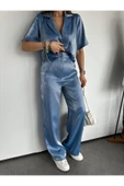 Ekru Renk Premium Boy Fit Kadın Pantolon Kolsuz Ceket Yelek Takımı Atlas Kumaş - 9
