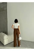 Linda Kumaş Siyah Keten Karışımlı Bol Kesim Pantolon Beli Lastikli Beli Bağcıklı - 12