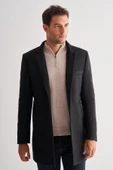 Siyah Dik Yaka Esnek Slim Fit Classic Kaşe Kaban 1008255171 - 3
