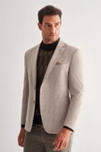 Bej Mono Yaka Desenli Örme Astarlı Çift Yırtmaç Esnek 4 Drop Comfort Fit Classic Ceket 1002255112 thumbnail 3