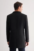 Siyah Dik Yaka Esnek Slim Fit Classic Kaşe Kaban 1008255171 - 5