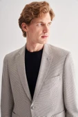 Gri Mono Yaka Desenli Örme Astarlı Çift Yırtmaç Esnek 4 Drop Comfort Fit Classic Ceket 1002255112 thumbnail 4