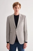 Gri Mono Yaka Desenli Örme Astarlı Çift Yırtmaç Esnek 4 Drop Comfort Fit Classic Ceket 1002255112 thumbnail 1