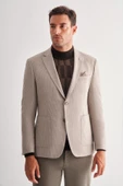 Bej Mono Yaka Desenli Örme Astarlı Çift Yırtmaç Esnek 4 Drop Comfort Fit Classic Ceket 1002255112 thumbnail 1