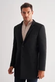 Siyah Dik Yaka Esnek Slim Fit Classic Kaşe Kaban 1008255171 - 2